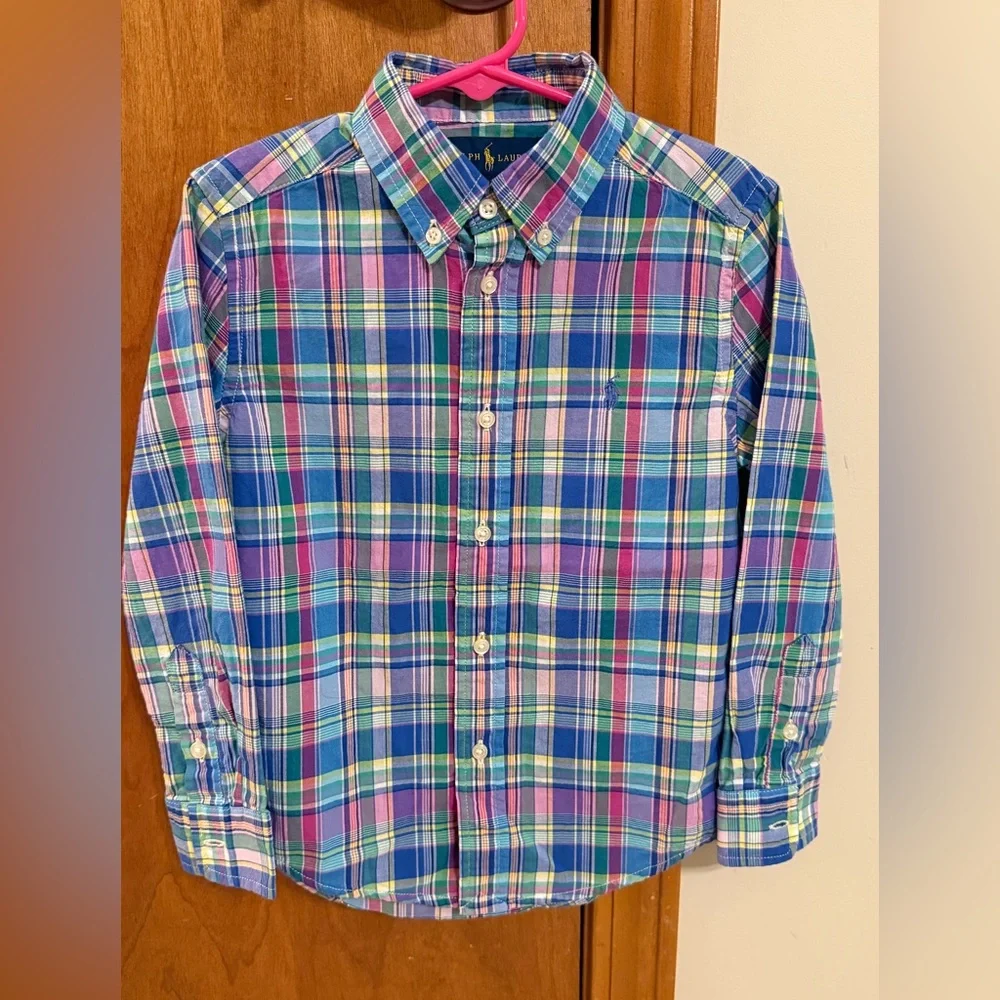 Ralph Lauren Boys 5 Multicolor Plaid Button Down Long Sleeve Shirt